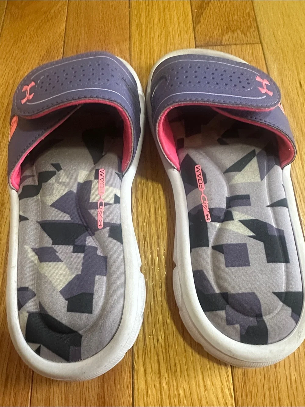 Under Armour Kids Purple Slide Sandals with Pink Logo Accents